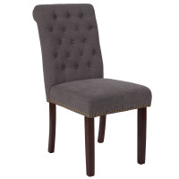 Flash Furniture BT-P-DKGY-FAB-GG HERCULES Series Dark Gray Fabric Parsons Chair with Rolled Back, Accent Nail Trim and Walnut Finish 